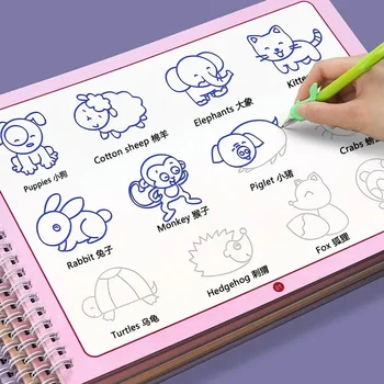 3D Drážky Opakovaně Děti Kreslení Knihy Montessori Vzdělávací Hry Kouzelná Kniha Zvědavý Písanka pro Psaní Praxi Kniha