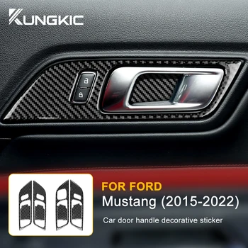 pro Ford Mustang 2015-2022 Uhlíkové Vlákno Dveře Auta Vnitřní Kliku Dveří Mísy Kryt Rámu Štítek Interiérové Doplňky