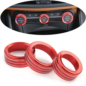 3ks Auto CNC klimatizace Přepnout Knoflík Kroužek Vnitřní AC Centrální Ovládání Trim Červená Pro Alfa Romeo Giulia Stelvio 2017 2018 2019 2020