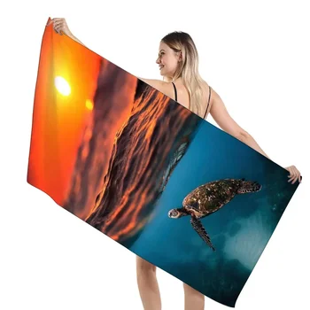 Roztomilý Kreslený Modré Moře Turtle Beach Ručník , Lehký Savý Rychlé Suchý Písek Volné Plavání Ručníky Dárky Muže Ženy, Dívky