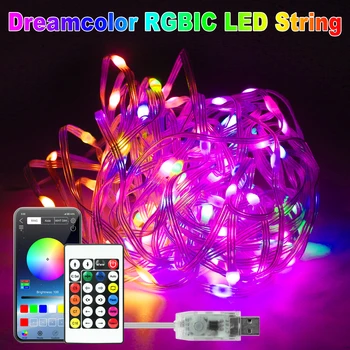 Sen Barevné LED String Světla, USB Bluetooth Smart Music WS2812 RGBIC LED Víla Světla, Vodotěsné IP67 pro Vánoční Večírek
