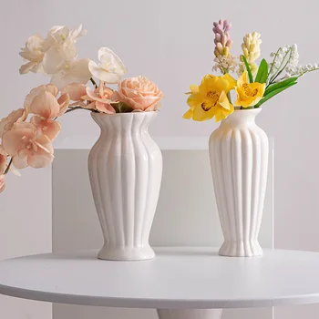 Kreativní Bílý Sloup Vázu na Sušené Květiny Domova Moderní Jednoduchá Obývací Pokoj Desktop Ornament, Keramické Vázy Hydroponické Řemesla