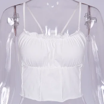 Ležérní Bílé tílko Dámské Letní Nové Sladké šaty bez Rukávů Krátké Topy Camis Módní korejské Elegantní Černé Sexy Podvazky Tees