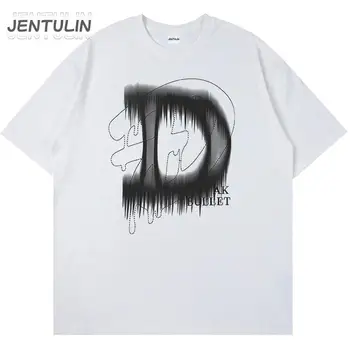 Korean Harajuku Letní Nadrozměrné Estetické Grafické T-Shirt Volné Krátký Rukáv Y2k Dopis Tisk Topy Bavlněné Pánské Oblečení Gothic