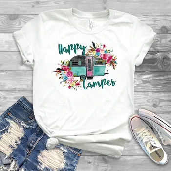 2020 Šťastný Camper Tričko Vtipné Kempování T-Shirt Květinové Kempování Roztomilý Tees Glamping Košile Love Camp Tee